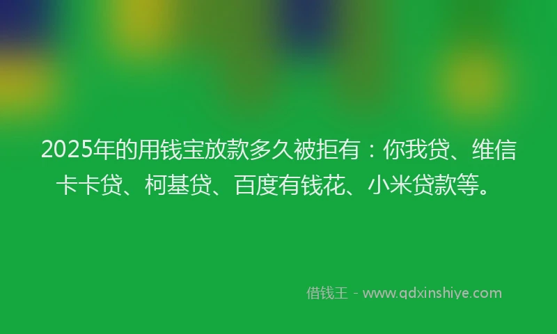 2025年的用钱宝放款多久被拒有：你我贷、维信卡卡贷、柯基贷、百度有钱花、小米贷款等。