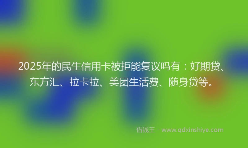 2025年的民生信用卡被拒能复议吗有：好期贷、东方汇、拉卡拉、美团生活费、随身贷等。