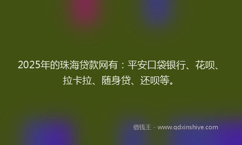 2025年的珠海贷款网有：平安口袋银行、花呗、拉卡拉、随身贷、还呗等。