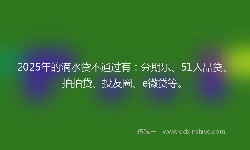 2025年的滴水贷不通过有：分期乐、51人品贷、拍拍贷、投友圈、e微贷等。