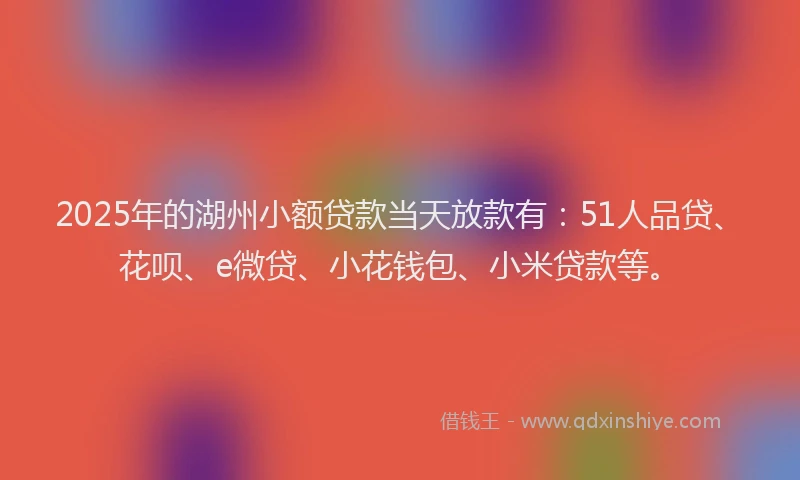 2025年的湖州小额贷款当天放款有：51人品贷、花呗、e微贷、小花钱包、小米贷款等。