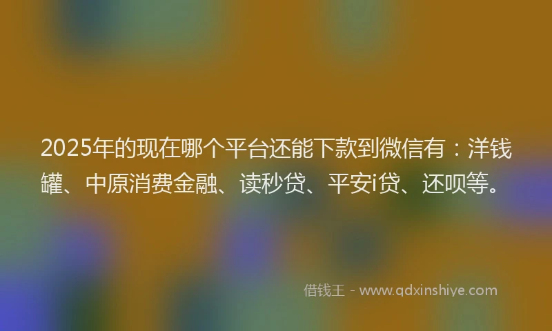 2025年的现在哪个平台还能下款到微信有：洋钱罐、中原消费金融、读秒贷、平安i贷、还呗等。