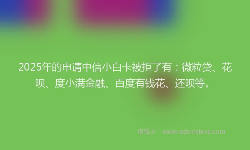 2025年的申请中信小白卡被拒了有：微粒贷、花呗、度小满金融、百度有钱花、还呗等。