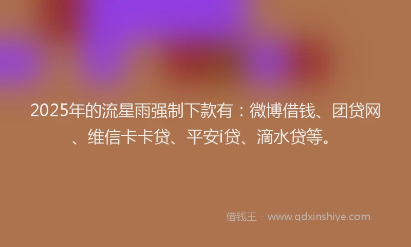 2025年的流星雨强制下款有：微博借钱、团贷网、维信卡卡贷、平安i贷、滴水贷等。