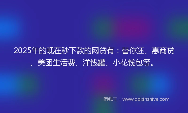 2025年的现在秒下款的网贷有：替你还、惠商贷、美团生活费、洋钱罐、小花钱包等。