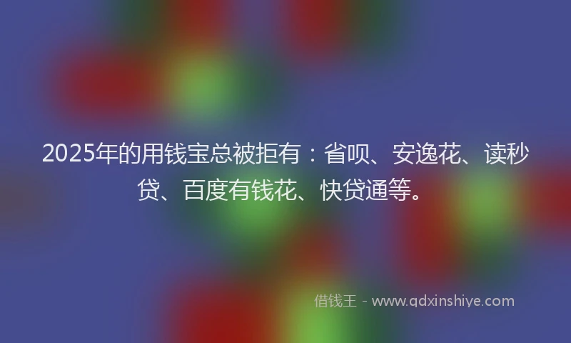 2025年的用钱宝总被拒有：省呗、安逸花、读秒贷、百度有钱花、快贷通等。