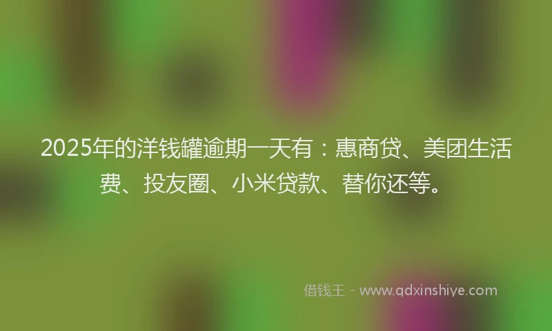 2025年的洋钱罐逾期一天有：惠商贷、美团生活费、投友圈、小米贷款、替你还等。