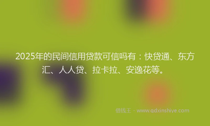 2025年的民间信用贷款可信吗有：快贷通、东方汇、人人贷、拉卡拉、安逸花等。