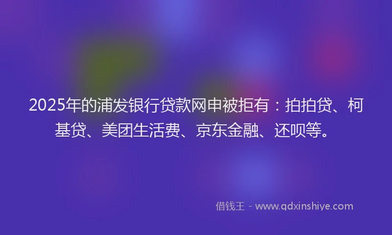 2025年的浦发银行贷款网申被拒有：拍拍贷、柯基贷、美团生活费、京东金融、还呗等。