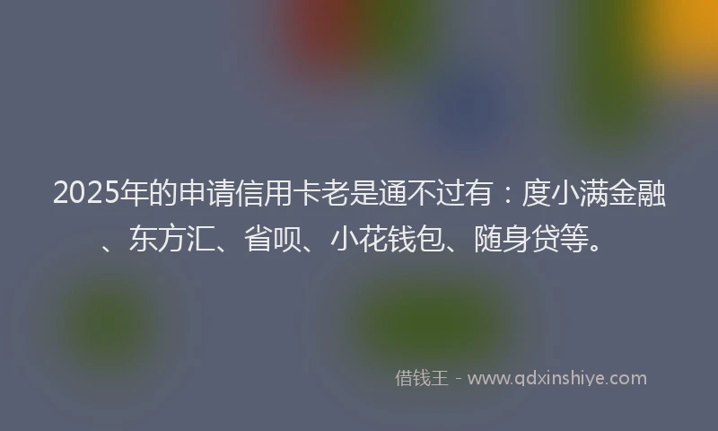 2025年的申请信用卡老是通不过有：度小满金融、东方汇、省呗、小花钱包、随身贷等。