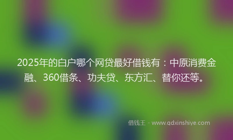 2025年的白户哪个网贷最好借钱有：中原消费金融、360借条、功夫贷、东方汇、替你还等。