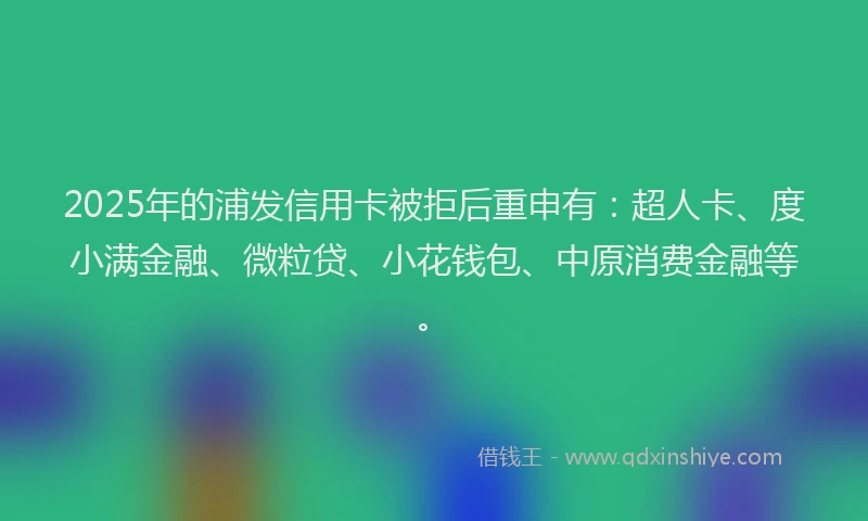 2025年的浦发信用卡被拒后重申有：超人卡、度小满金融、微粒贷、小花钱包、中原消费金融等。