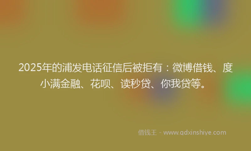 2025年的浦发电话征信后被拒有：微博借钱、度小满金融、花呗、读秒贷、你我贷等。