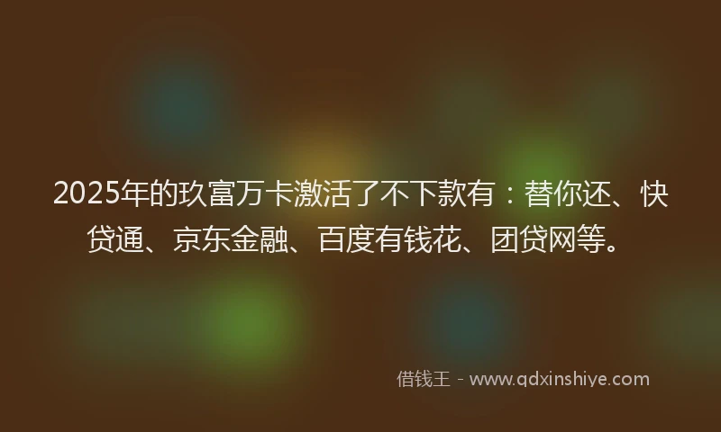 2025年的玖富万卡激活了不下款有：替你还、快贷通、京东金融、百度有钱花、团贷网等。