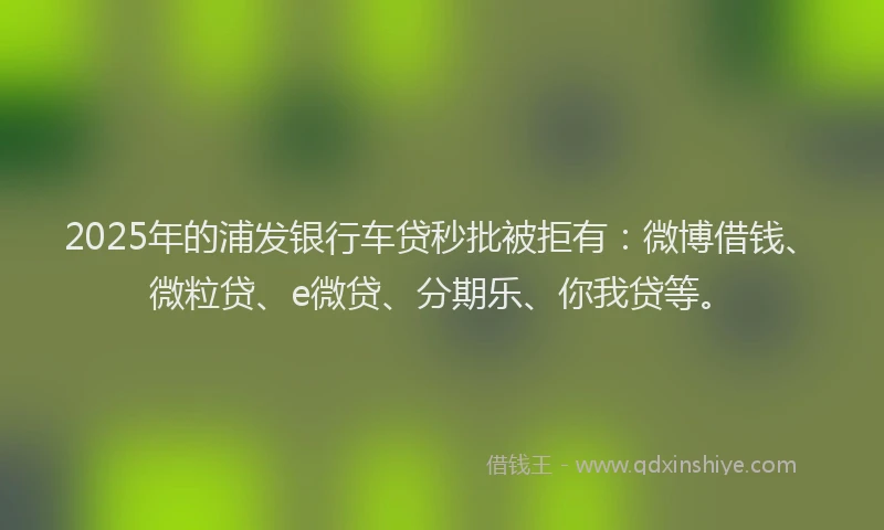 2025年的浦发银行车贷秒批被拒有：微博借钱、微粒贷、e微贷、分期乐、你我贷等。