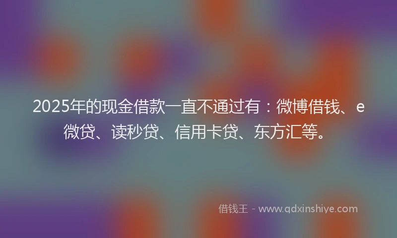 2025年的现金借款一直不通过有：微博借钱、e微贷、读秒贷、信用卡贷、东方汇等。