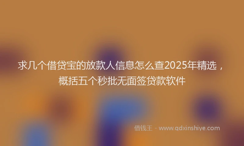 求几个借贷宝的放款人信息怎么查2025年精选，概括五个秒批无面签贷款软件