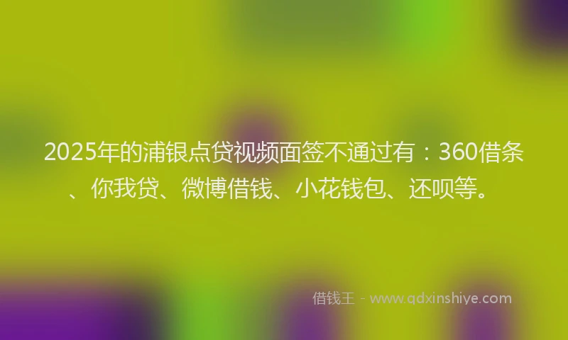 2025年的浦银点贷视频面签不通过有：360借条、你我贷、微博借钱、小花钱包、还呗等。