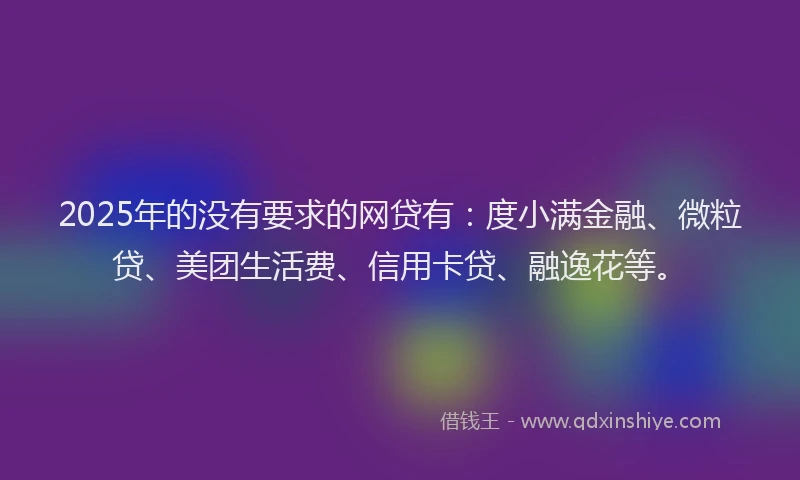 2025年的没有要求的网贷有：度小满金融、微粒贷、美团生活费、信用卡贷、融逸花等。