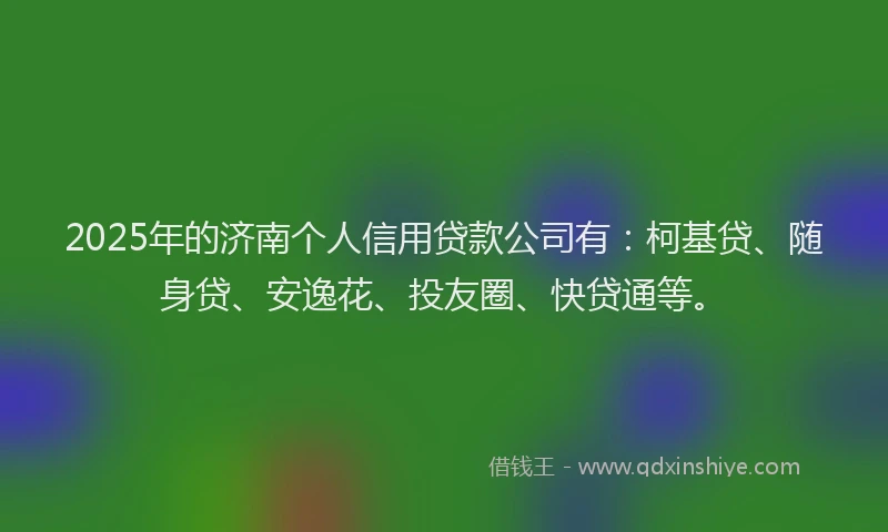 2025年的济南个人信用贷款公司有：柯基贷、随身贷、安逸花、投友圈、快贷通等。