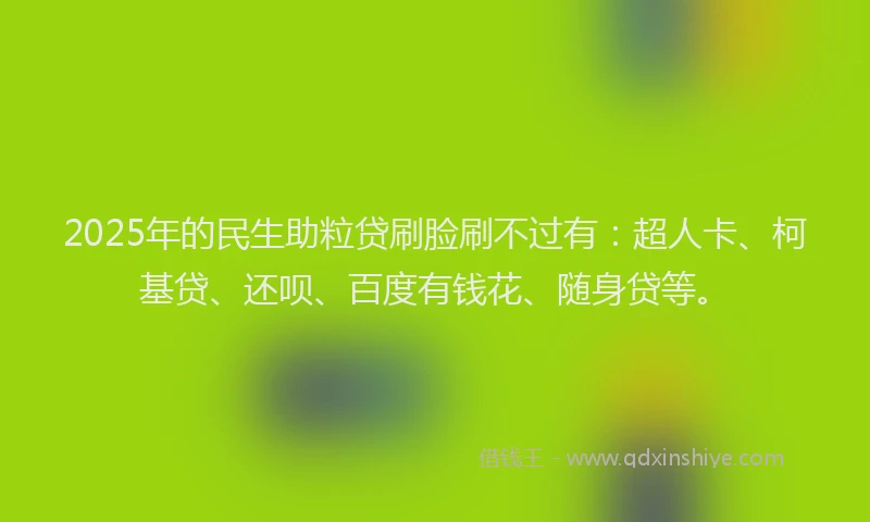 2025年的民生助粒贷刷脸刷不过有：超人卡、柯基贷、还呗、百度有钱花、随身贷等。