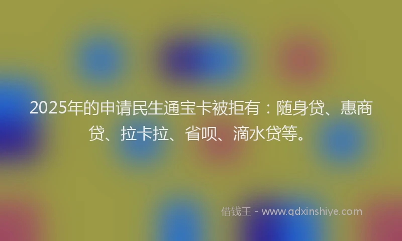 2025年的申请民生通宝卡被拒有：随身贷、惠商贷、拉卡拉、省呗、滴水贷等。