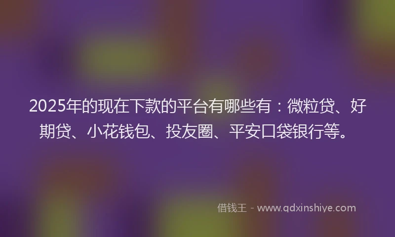 2025年的现在下款的平台有哪些有：微粒贷、好期贷、小花钱包、投友圈、平安口袋银行等。
