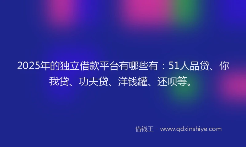 2025年的独立借款平台有哪些有：51人品贷、你我贷、功夫贷、洋钱罐、还呗等。