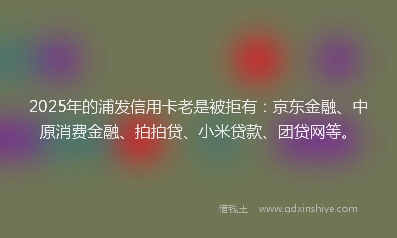 2025年的浦发信用卡老是被拒有：京东金融、中原消费金融、拍拍贷、小米贷款、团贷网等。