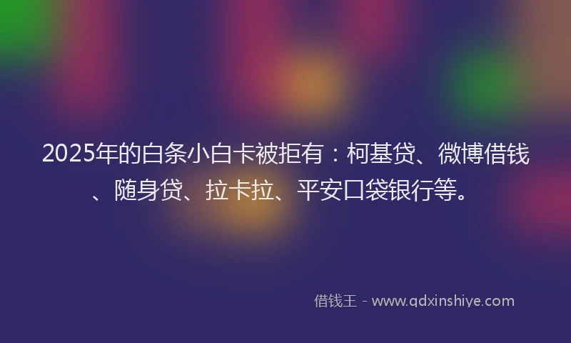 2025年的白条小白卡被拒有：柯基贷、微博借钱、随身贷、拉卡拉、平安口袋银行等。