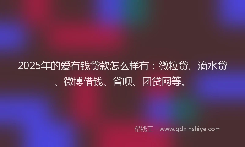 2025年的爱有钱贷款怎么样有：微粒贷、滴水贷、微博借钱、省呗、团贷网等。