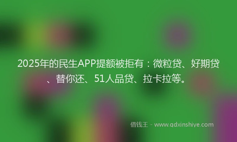 2025年的民生APP提额被拒有：微粒贷、好期贷、替你还、51人品贷、拉卡拉等。
