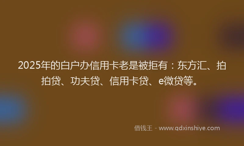 2025年的白户办信用卡老是被拒有：东方汇、拍拍贷、功夫贷、信用卡贷、e微贷等。