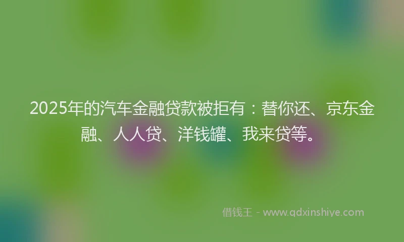 2025年的汽车金融贷款被拒有：替你还、京东金融、人人贷、洋钱罐、我来贷等。