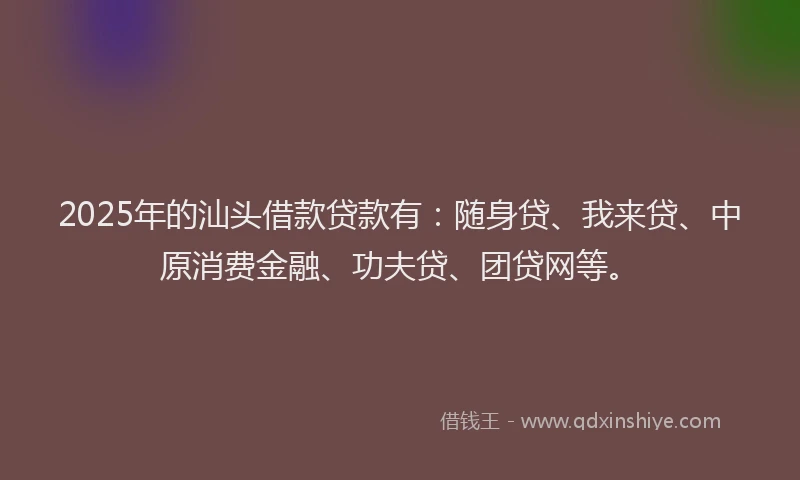 2025年的汕头借款贷款有：随身贷、我来贷、中原消费金融、功夫贷、团贷网等。