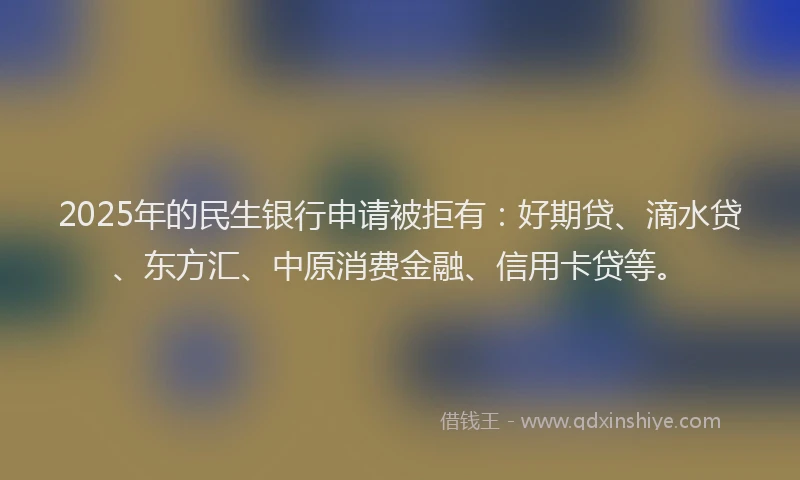 2025年的民生银行申请被拒有：好期贷、滴水贷、东方汇、中原消费金融、信用卡贷等。