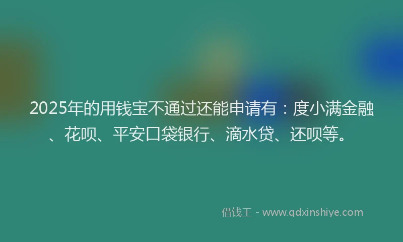 2025年的用钱宝不通过还能申请有：度小满金融、花呗、平安口袋银行、滴水贷、还呗等。