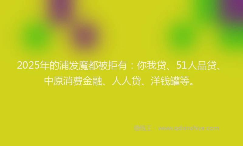 2025年的浦发魔都被拒有：你我贷、51人品贷、中原消费金融、人人贷、洋钱罐等。