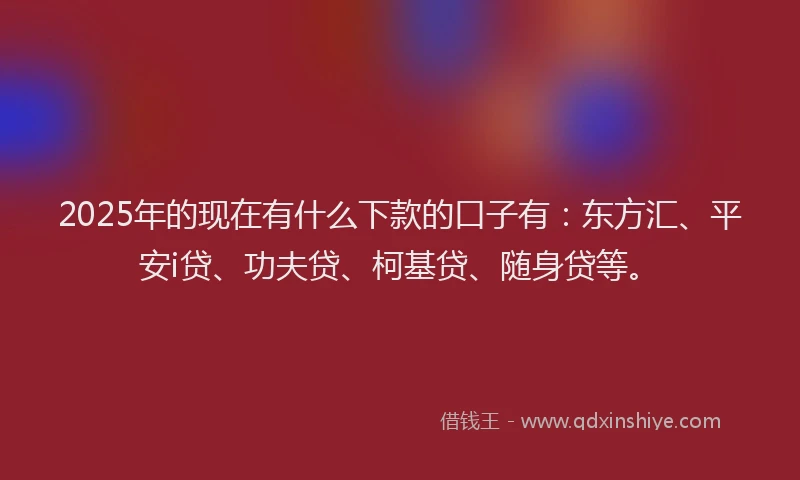 2025年的现在有什么下款的口子有：东方汇、平安i贷、功夫贷、柯基贷、随身贷等。