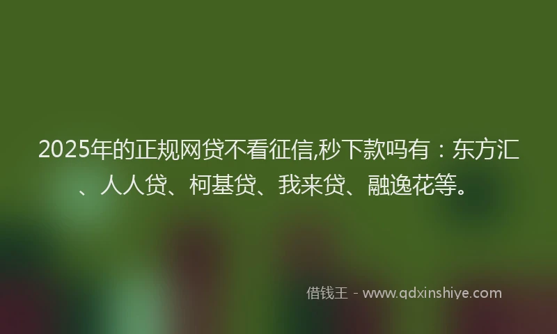 2025年的正规网贷不看征信,秒下款吗有：东方汇、人人贷、柯基贷、我来贷、融逸花等。
