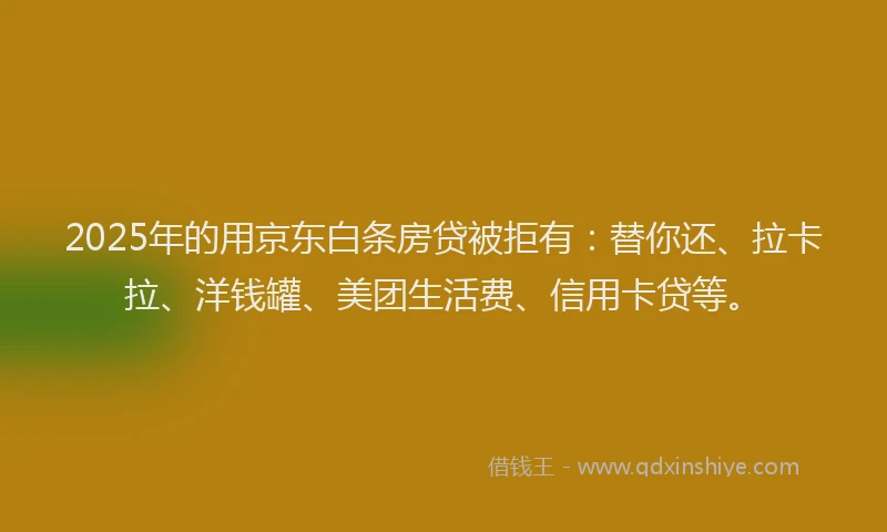 2025年的用京东白条房贷被拒有：替你还、拉卡拉、洋钱罐、美团生活费、信用卡贷等。
