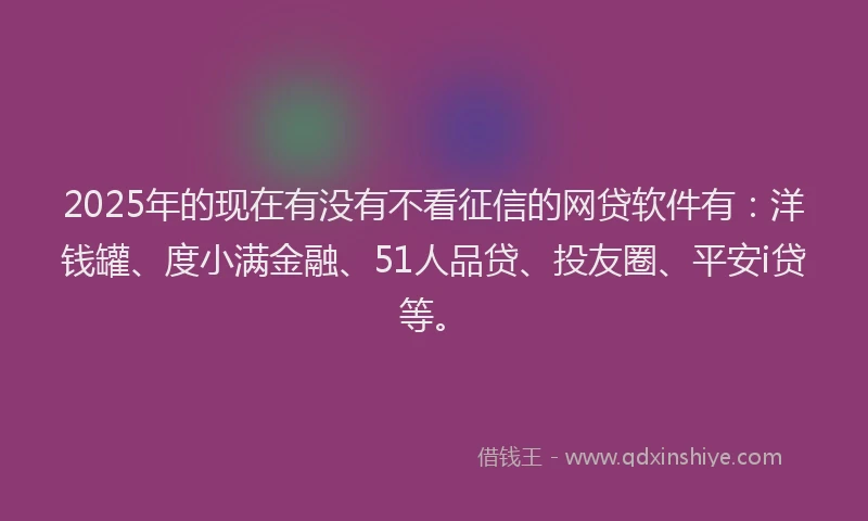 2025年的现在有没有不看征信的网贷软件有：洋钱罐、度小满金融、51人品贷、投友圈、平安i贷等。