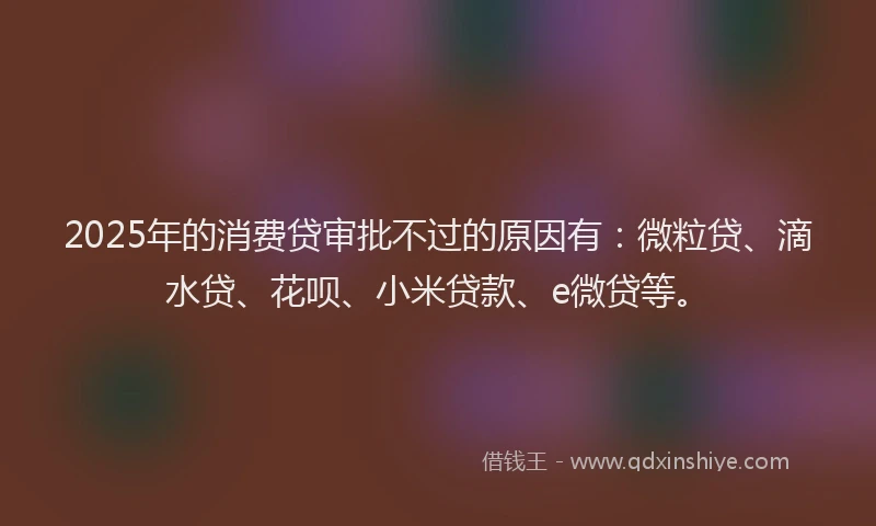 2025年的消费贷审批不过的原因有：微粒贷、滴水贷、花呗、小米贷款、e微贷等。