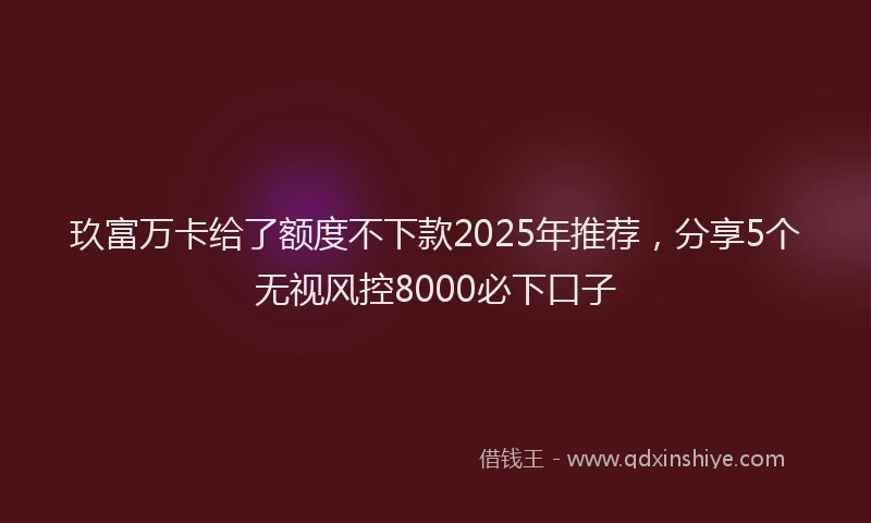 玖富万卡给了额度不下款2025年推荐，分享5个无视风控8000必下口子