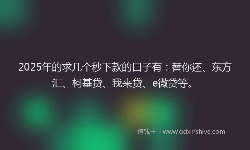 2025年的求几个秒下款的口子有：替你还、东方汇、柯基贷、我来贷、e微贷等。