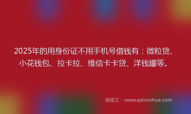 2025年的用身份证不用手机号借钱有：微粒贷、小花钱包、拉卡拉、维信卡卡贷、洋钱罐等。