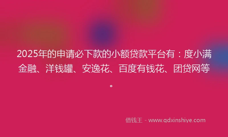 2025年的申请必下款的小额贷款平台有：度小满金融、洋钱罐、安逸花、百度有钱花、团贷网等。