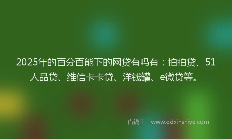 2025年的百分百能下的网贷有吗有：拍拍贷、51人品贷、维信卡卡贷、洋钱罐、e微贷等。
