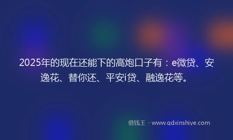 2025年的现在还能下的高炮口子有：e微贷、安逸花、替你还、平安i贷、融逸花等。