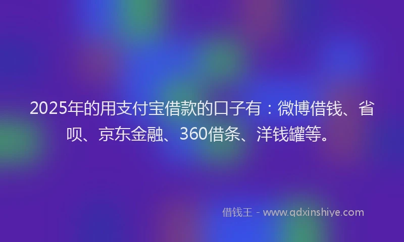 2025年的用支付宝借款的口子有：微博借钱、省呗、京东金融、360借条、洋钱罐等。